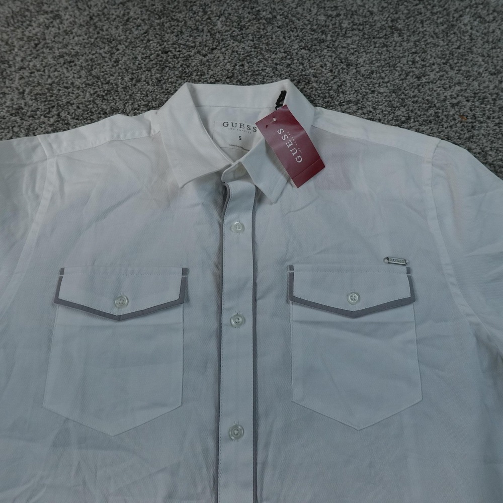 NEW Guess Shirt Mens S White Ernest 2 Pocket Dobby Short Sleeve Button Up Casual